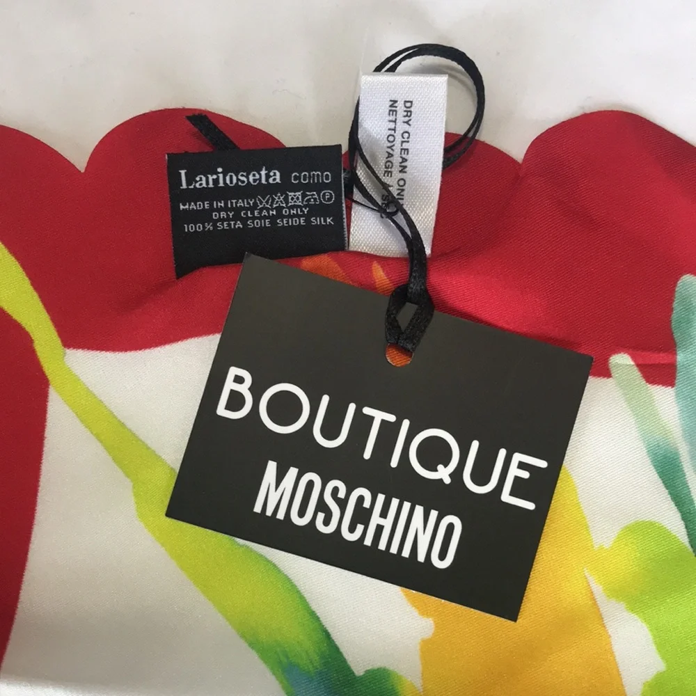 Moschino Boutique Silk Scarf Made in Italy Watercolor Olive Oyl NWT